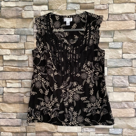 LOFT Tops - LOFT Floral Sleeveless Cotton Blouse Black Size 6